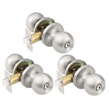 Imagem de Maçaneta de porta KNOBWELL de níquel escovado para quarto e banheiro, pacote com 3