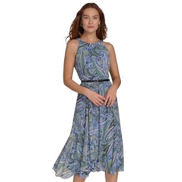 Imagem de Tommy Hilfiger Vestido feminino com cinto floral, Azul francês multi, 44