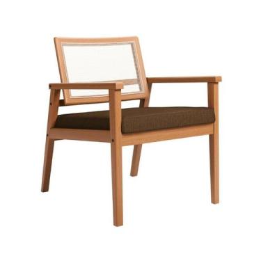 Imagem de Poltrona Mônaco Linho Marrom e Madeira - Mobly