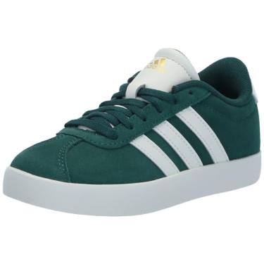 Imagem de adidas Tênis de skate unissex infantil Vl Court 3.0 (infantil), Verde universitário/branco/dourado metálico, 12.5 Little Kid