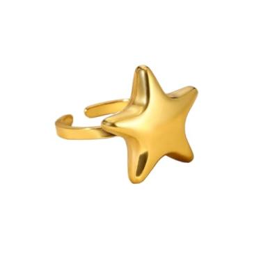 Imagem de Anel geométrico aberto para mulheres, coração de estrela, redondo, aço inoxidável, alianças de dedo empilháveis, alianças de casamento eternidade, joias delicadas ajustáveis, Aço inoxidável, Sem pedra