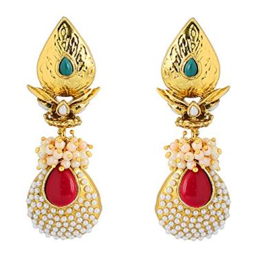 Imagem de Conjunto de colar de pérolas de tanzanita falsa Meena Collection Magical Kundan Polki Meenakari da Touchstone lindamente pendurado com contas para mulheres