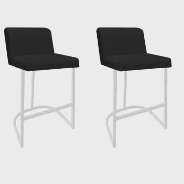 Imagem de Kit 02 Banquetas Com Encosto Noah Luxo Confort Bistrô Cozinha Ferro Branco Suede Preto - Ahazzo Móveis