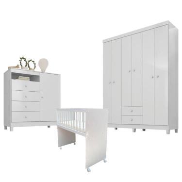 Imagem de Quarto Bebê 6 Portas Ternura Baby e Mini Berço Moisés Alegria com Colchão Branco Flex - Incorplac