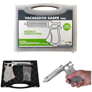 Imagem de Pistola de Vacinação de Gado Animais Seringa Veterinária Kaber Automática 50ml Agrozootec Iaber