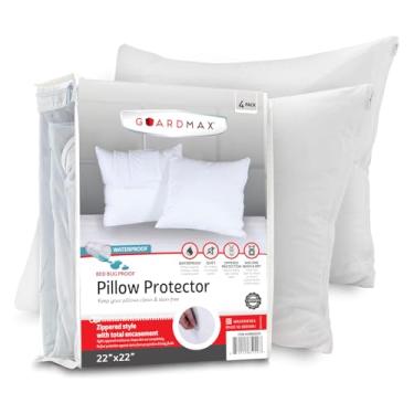 Imagem de Guardmax Protetor De Travesseiro Premium Com Zíper - 22 X 22 - Pacote Com 4 Capas De Travesseiro À Prova D'Água E Contra Percevejos - As Fronhas Protegem Contra Alérgenos, Ácaros, Percevejos E Derra