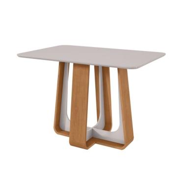 Imagem de Mesa de Jantar Retangular com Tampo de MDF 25 mm e Vidro Sintonia Off White e Amêndoa 120 cm