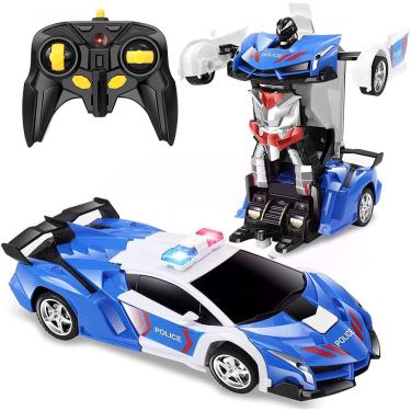 Imagem de Carro de controle remoto, Transforme o carro rc do robô com deformação de um botão, 2.4Ghz 360 graus girando carros de brinquedo da polícia à deriva,