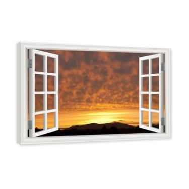 Imagem de PY3H69 Arte de parede em tela de janela aberta, impressão natural em tela. Lindo céu 17,8 cm, decoração de parede de paisagem de janela, decoração de casa moderna moldura interna 60 x 90 cm - 23,6 x