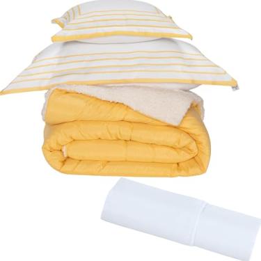 Imagem de Kit 6PCS Cobertor Edredom Sherpa Lã Carneiro Dupla Face 400 Fios (Amarelo Mostarda, King Size)