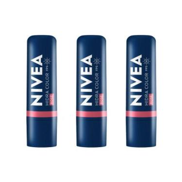 Imagem de Protetor Labial Nivea 4,8G Hidra Color Rose - Kit C/3Un