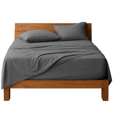 Imagem de Decolab Jogo de Lençol Malha 100% Algodão Extra Macio - Roupa De Cama Antiácaro, Inclui Lençol Com Elástico (Forro) E Fronhas (Cinza-escuro, Casal Completo)