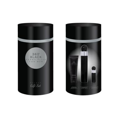 Imagem de Perfume Perry Ellis 360 Black para homens, 100 ml, conjunto de presente de 3 peças
