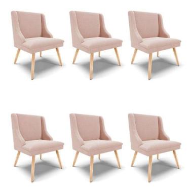 Imagem de Cadeira Sala De Jantar Pé Palito Natural Kit 6 Liz Bouclê Rose D03 - D