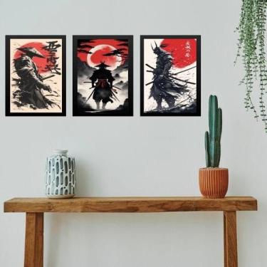 Imagem de Kit 3 Quadros Gravuras Artes Samurais 45X34Cm - Com Vidro - Quadros On