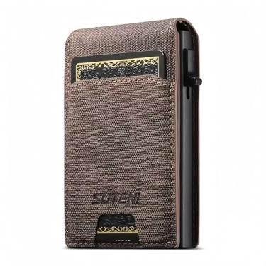 Imagem de JIAONASHIJIA Mini carteira masculina minimalista de couro, porta-cartão de crédito, janela pop-up e identidade, ultraleve, fecho magnético, bloqueio RFID., Marrom, Moderno