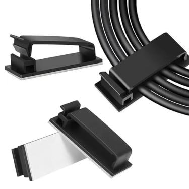 Imagem de Suporte de clipes de cabo adesivo, clipes de luz ao ar livre, clipes de fio de cabo preto, grampo de fio de acabamento de parede de nylon resistente para casa, carro, escritório gerenciamento de fios