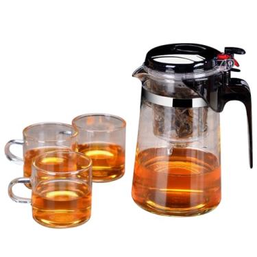 Imagem de Conjunto de bule de chá de vidro com um toque, bule de chá com 3 xícaras de chá e coador removível para chá solto, bule de chá inteligente para amantes de chá, presentes 750 ml