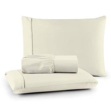 Imagem de Roupa de Cama Lençol Casal 400 Fios Percal 3 Peças Ponto Palito Anti-pilling com Toque Macio Premium