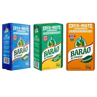 Imagem de Kit 3 Erva-Mate Barão de Cotegipe, Sem Adição de Açúcar, 1kg cada (Moída Grossa, Nativa, Tradicional)