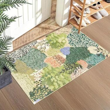 Imagem de DEXDE Tapete de área de 5,5 x 7,5 cm, tapetes boêmios pequenos, capacho de entrada, interior lavável na máquina, antiderrapante, abstrato, folhas botânicas, estampa floral, tapete para sala de estar