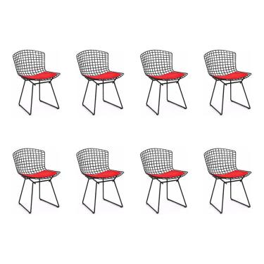 Imagem de Kit 8 Cadeiras Bertoia Preta Com Assento Vermelho Cor Preto