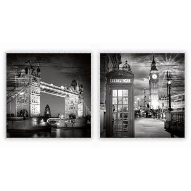 Imagem de Kit Com 2 Quadros Decorativos Cidades Com Moldura Para Sala Quarto Escritório 62x62 Cidades 003