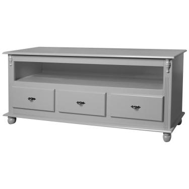 Imagem de Rack Tv Com 3 Gavetas, Nicho e Tampo de Madeira 501 Cinza