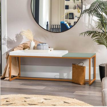 Imagem de Banco Recamier Puff 140cm Industrial Bronze Corino Branco Tampo Quadrado Mdf Verde