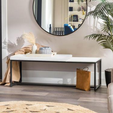 Imagem de Banco Recamier Puff 195cm Industrial Preto Suede Branco Tampo Quadrado Mdf Branco