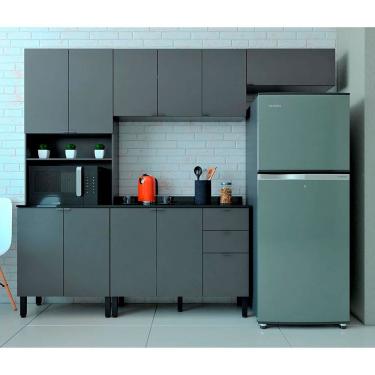 Imagem de Cozinha Completa Bartira Joy Com 11 Portas 2 Gavetas 5 Prateleiras E Nicho Para Micro-ondas 244,5cm Grafite