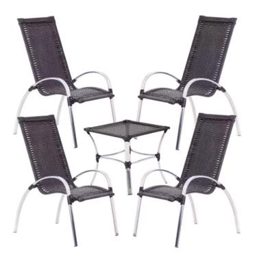 Imagem de Jogo 4 Cadeiras E Mesa Garden Alumínio Trama Preto