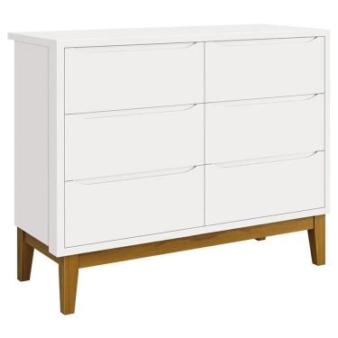 Imagem de Cômoda Infantil 6 Gavetas Classic Branco Acetinado Com Pés Madeira - Reller