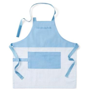 Imagem de KitchenAid Avental Gourmet Series Gridlines Little Chef, resistente a água e manchas, veludo azul, tamanho infantil 48 x 50 cm