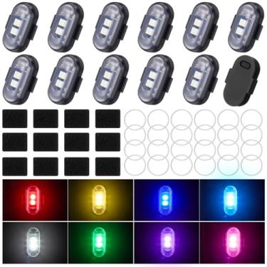 Imagem de Xuhal 12 peças de luzes estroboscópicas de LED sem fio com controle remoto, 8 cores RGB, alto brilho, à prova d'água, anticolisão, luzes de aviso USB para carro, motocicleta, avião, bicicleta (comum