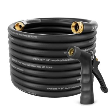 Imagem de SPECILITE Mangueira de jardim quente/fria de 30,5 m com bocal industrial de alta pressão, flexível e leve, mangueira de água de borracha explosiva de 600psi -45.6 °C a 70.0 °C com acessórios de latão