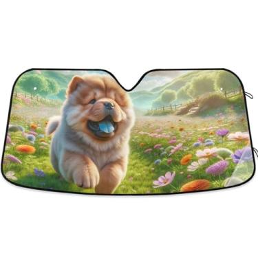 Imagem de Spring Floral Chow Chow Cachorro Para-brisa Carro Para-brisa Engraçado Dobrável Acessórios de Carro Para-brisas Proteção Retrátil S, 134,6 cm x 59,7 cm