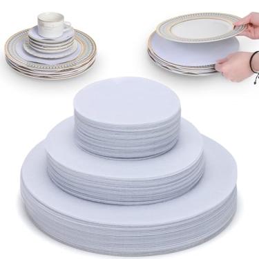 Imagem de Imncya Armazenamento de separadores para pratos, conjunto de 90 e 3 tamanhos, separadores de empilhamento de proteção para China fina, pratos de jantar, xícaras e pires (branco)