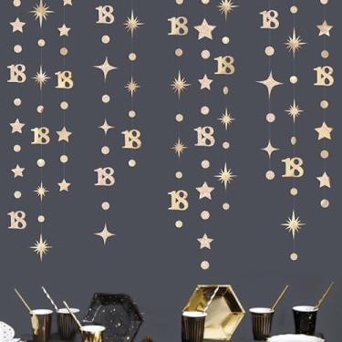Imagem de pinkblume Decorações De Aniversário 18 Anos Em Ouro Champanhe, Número 18, Círculo, Bolinhas, Estrelas Cintilantes, Guirlanda, Faixa Serpentina, Cenário Para Meninos E Meninas, Momento Feliz Adultos,