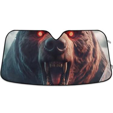 Imagem de Protetor solar Bear Monster Brown para para-brisa de carro engraçado personalizado retrátil animal automotivo protetor solar S, 134,6 cm x 59,7 cm