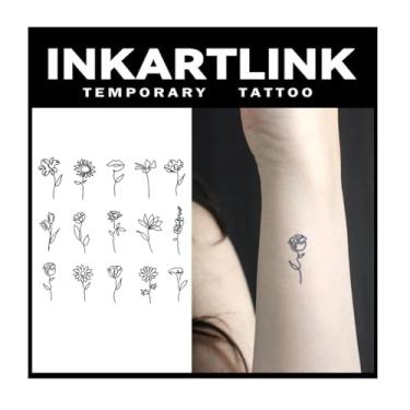Imagem de INKARTLINK Tattoo Tech, 9 Designs/1 Folha De Tatuagens Semipermanentes Pequenas, Temporárias, Duram 1 A 2 Semanas, À Prova D'Água, Aparência Realista, Sem Adesivo, Reflexo (Flor X 3 Polegadas)
