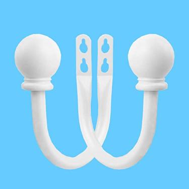 Imagem de Kowibcl Suportes Para Cortinas Kowibcl, Ganchos Com Parafusos Fixação Na Parede, Decorativos Cortinas, Quarto, Sala De Estar, Escritório, Amarrações Esferas Brancas (2 Peças)