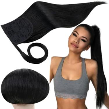 Imagem de RUNATURE Extensão De Rabo Cavalo Cabelo Natural, Extensões Longas Humanas, Pasta Mágica Para Mulheres, Fácil Instalação, 20" 80G #1 Preto Azeviche