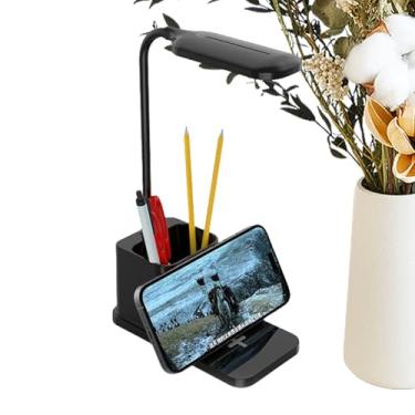 Imagem de Luminária De Mesa Regulável | Lâmpada LED Com Carregamento Sem Fio - Iluminação Portátil Cuidado Visual Para Celular E Organizador De Canetas Escritório Casa Leitura Quarto