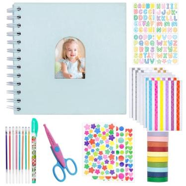 Imagem de Ablus Kit De Álbum Fotos Infantil Com Capa Dura Para Scrapbooking, Faça Você Mesmo, Crianças, Papel Impressão Instantânea Câmera E Acessórios (Azul)