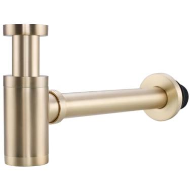 Imagem de SWHYGER Sifão Para Garrafas, Latão Decorativo, Pia De Banheiro 1 1/4, Corpo Grande, Kit Drenagem Resíduos Lavatório Redondo, Ouro Escovado Sw-83888Bg.