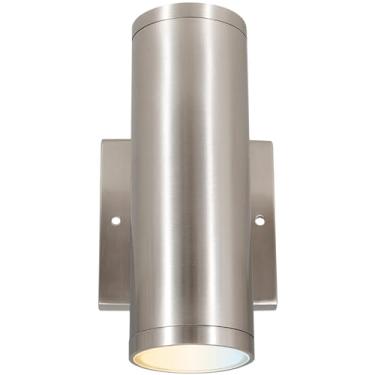 Imagem de Sunlite Luminária De Parede Tubular Led 8 Polegadas Para Áreas Externas, 24 W, 1800 Lúmens, Cor Selecionável 30 K/40 K/50 K, Regulável, Iluminação Cima E Baixo, Níquel Escovado, Uso Residencial Come