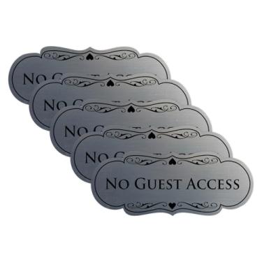 Imagem de All Quality Placa de designer sem acesso para convidados - Plástico durável e fácil instalação | Ideal para restaurantes, bares, hotéis e Airbnb - Prata - Pequena (pacote com 5)