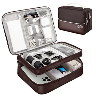Imagem de SELLYFELLY Organizador De Viagem Para Eletrônicos, Bolsa Organizadora Cabos Camada Dupla, Acessórios À Prova D'Água Armazenamento Cabos, Carregadores, Telefones, Carregadores Portáteis, Kindle E Dis
