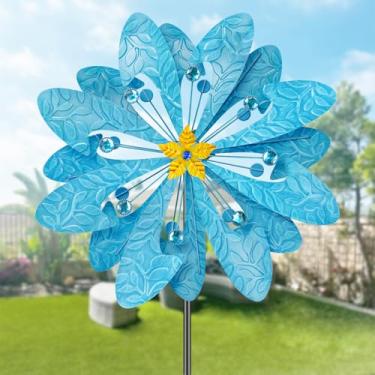 Imagem de Solarmory Grande Cata-Vento De Metal Blue Leaves, Estaca Jardim 77" E Cata-Ventos Para Quintal, Moinhos Vento Altos